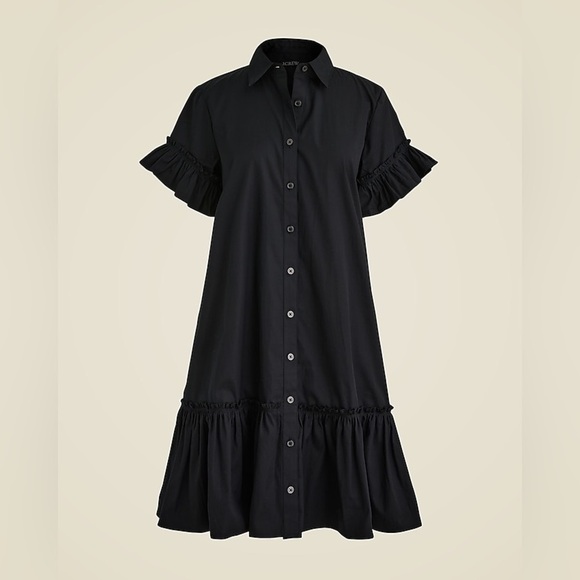 J. Crew Dresses & Skirts - J. Crew Amelia Cotton Poplin Shirt Dress in Black Size XXS Mini Ruffled